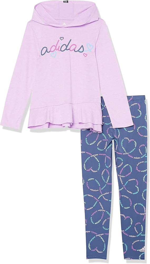 adidas girls Long Sleeve Hooded Top and Graphic Tights Set