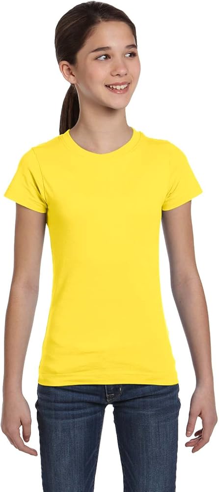 LAT Sportswear Girl's Fine Jersey Longer-Length T-Shirt, Yellow, Medium