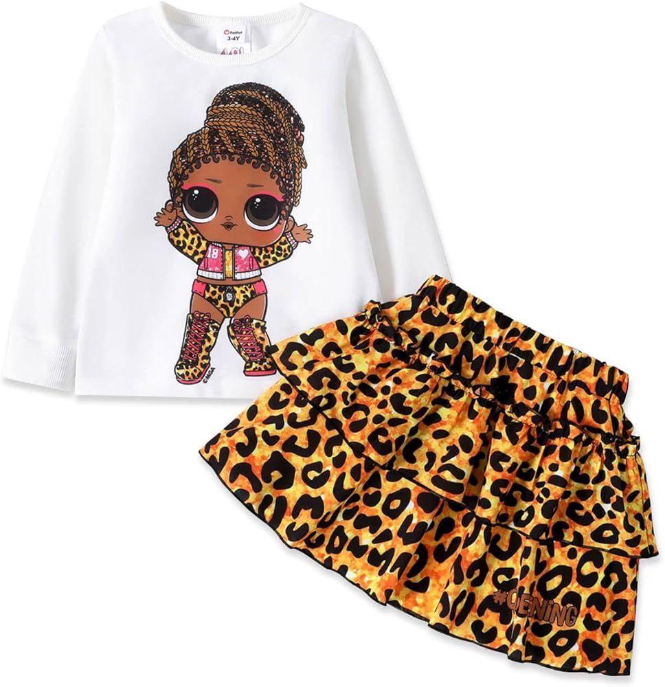 L.O.L. Surprise! Toddler Baby Girls Skirt Set Long Sleeve Shirt Leopard Skirt 2PCS Clothes Set Party Outfit 18M-10Y