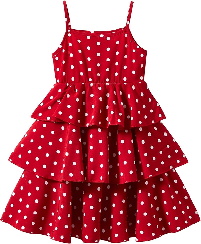 LittleSpring Girls Polka Dot Sleeveless Spaghetti Strap Tiered Dress