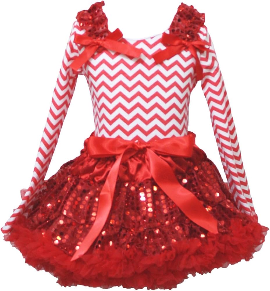 Petitebella Red White Chevron L/s Shirt Red Sequins Skirt Outfit Set 1-8y