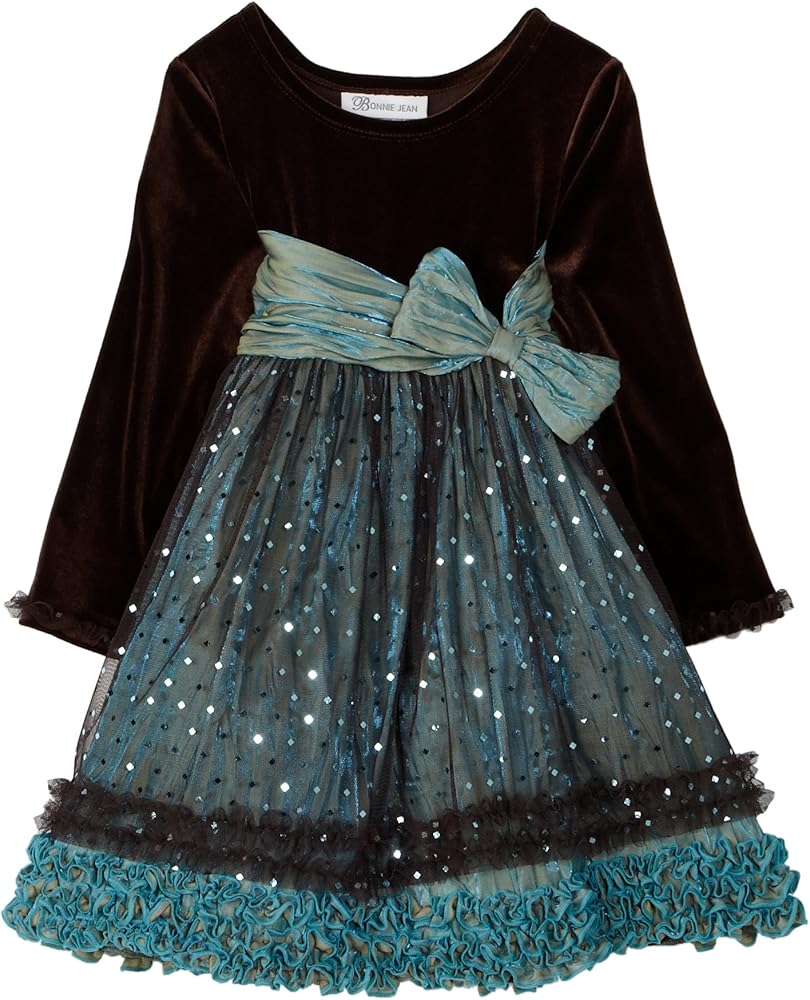 Bonnie Jean Little Girls' Dress Stretch Velvet Bodice To Mesh Skirt With Glitter