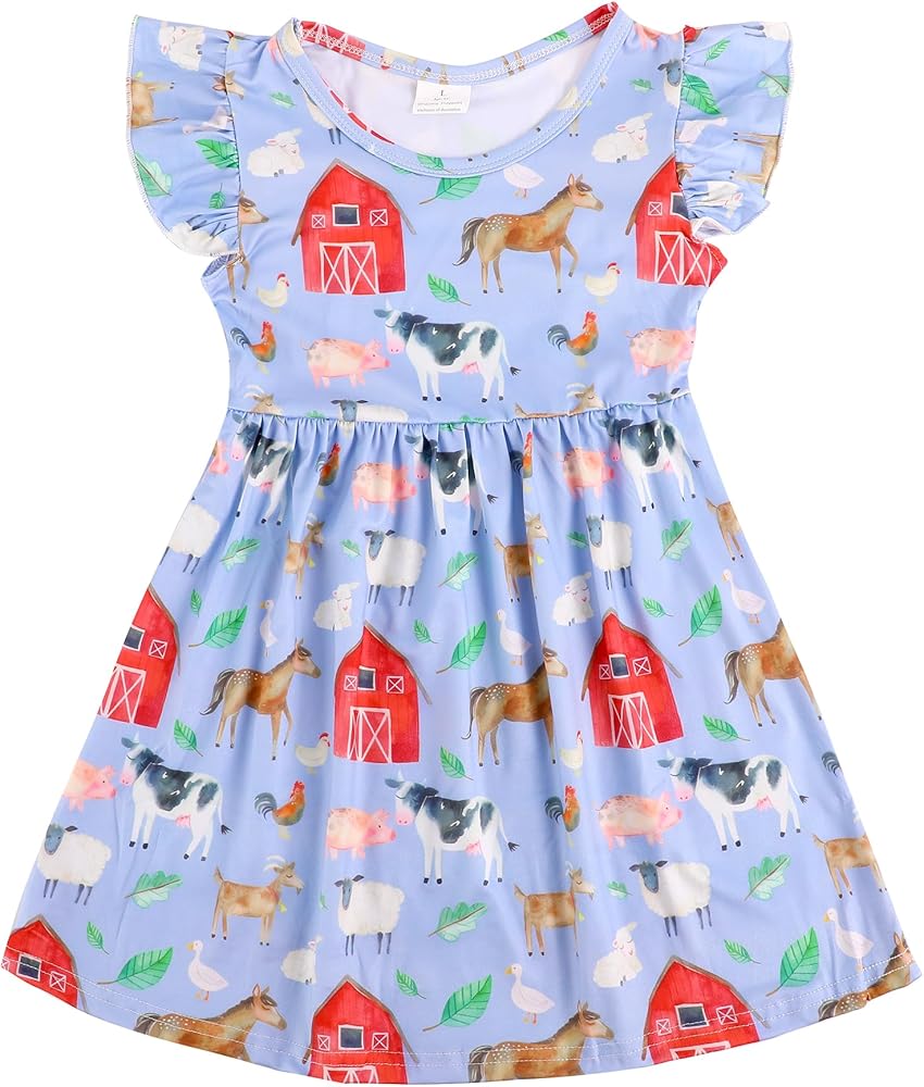 Toddler Girl Casual Dress Farm Animal Cow Print Ruffle Bottom Casual Dress Summer Clothes 2-8Y