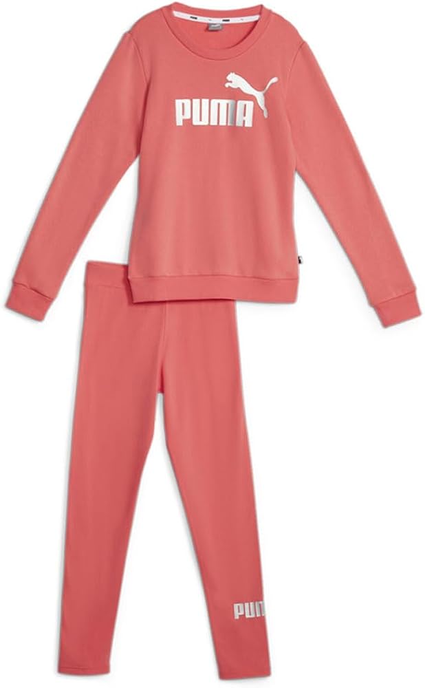 Puma Kids Girls Two-Piece Logo Crew Neck Sweatshirt & Leggings Set Athletic Tops Casual Leggings - Pink