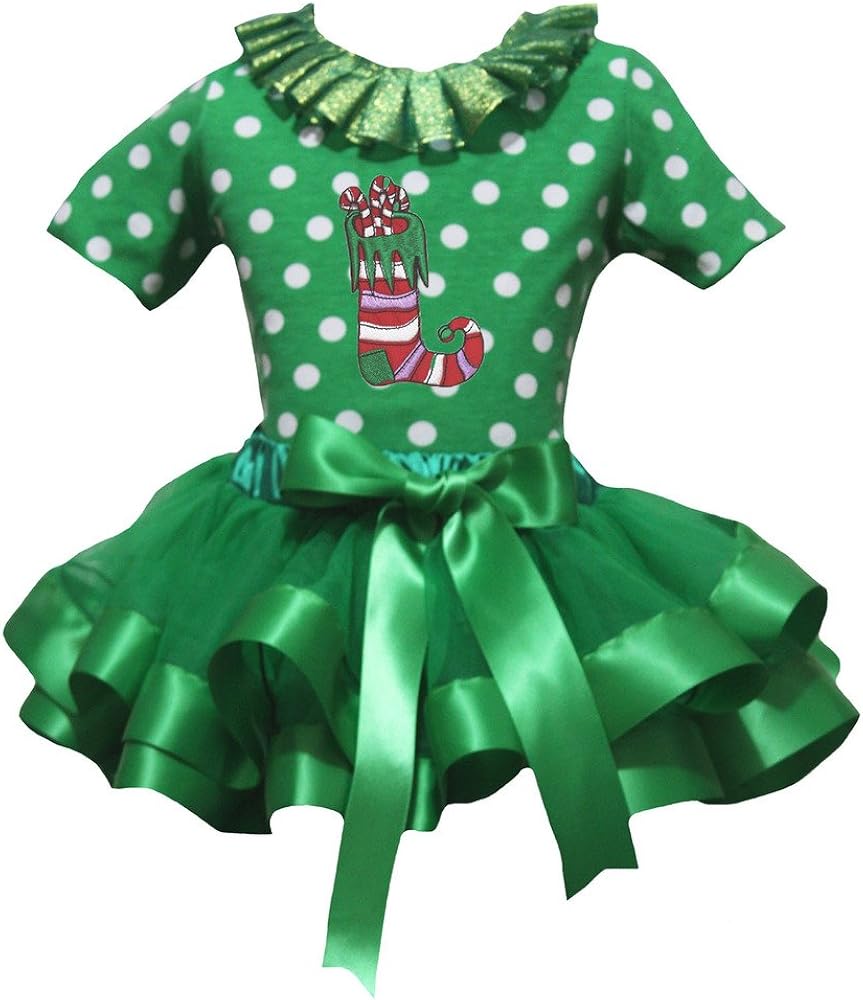 Petitebella Xmas Sock Green White Polka Dots S/s Shirt Petal Skirt Ribbon Nb-8y