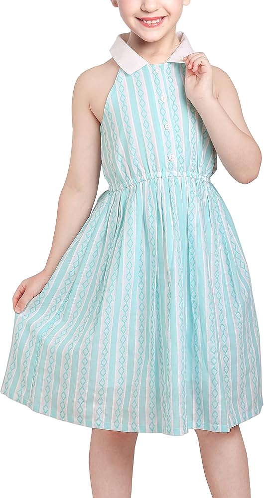 Sunny Fashion Girls Dress Turn-down Collar Checkered Black White Summer 7-14