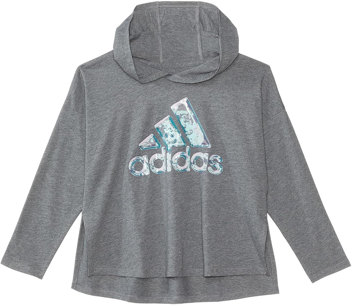 adidas Girl's Long Sleeve GRX Heather Hood Tee (Big Kids) Charcoal Grey LG (14 Big Kids)