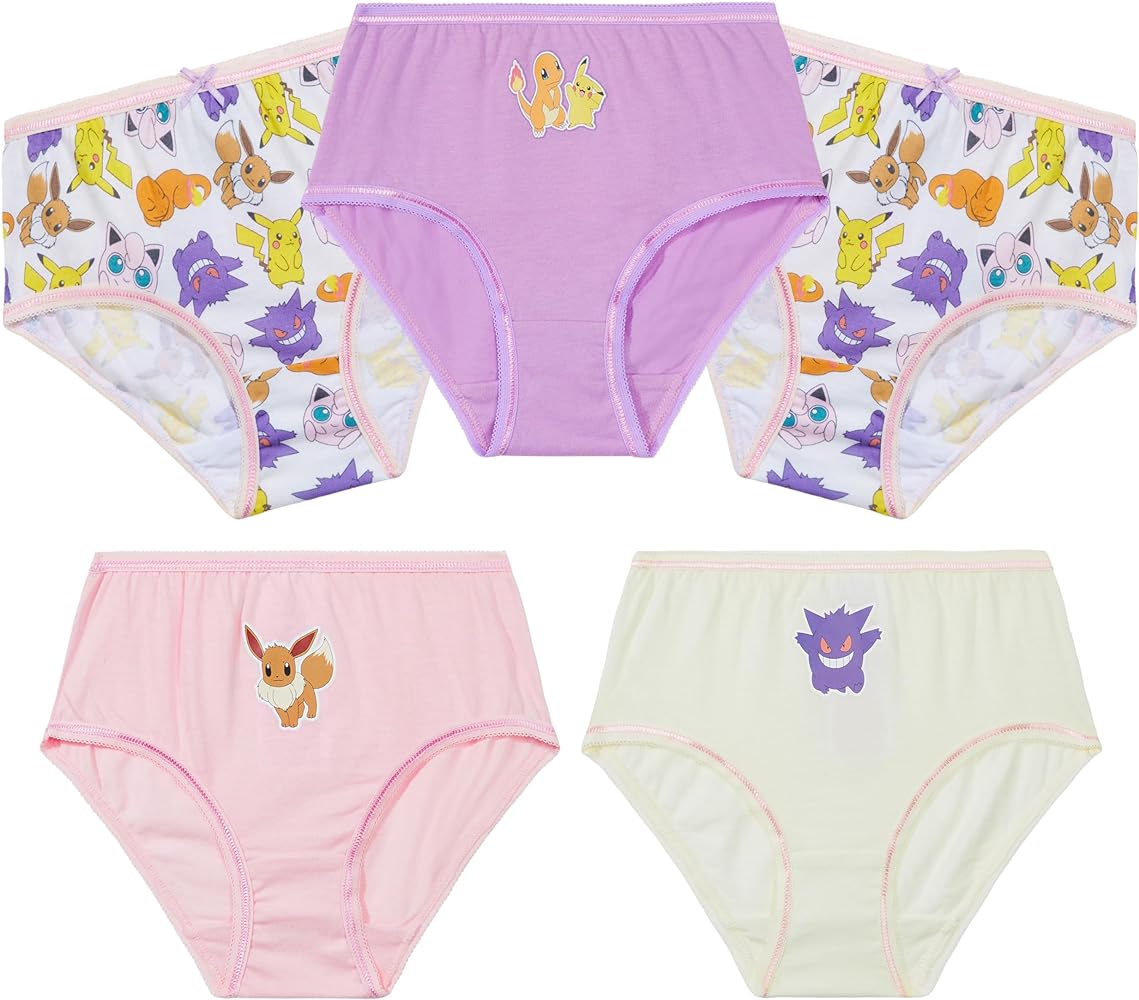 Pokemon Girls Knickers, Comfy Breathable Cotton Underwear for Kids, Teens - 5 Pack