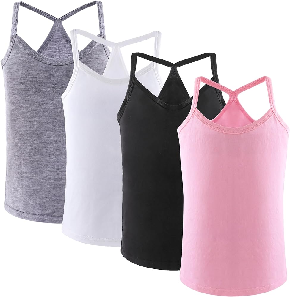 2-8 Years Little Girls Solid Colors Soft Undershirt Sleeveless Shirts 4 Pack Kids Comfort Breathable Tank Tops