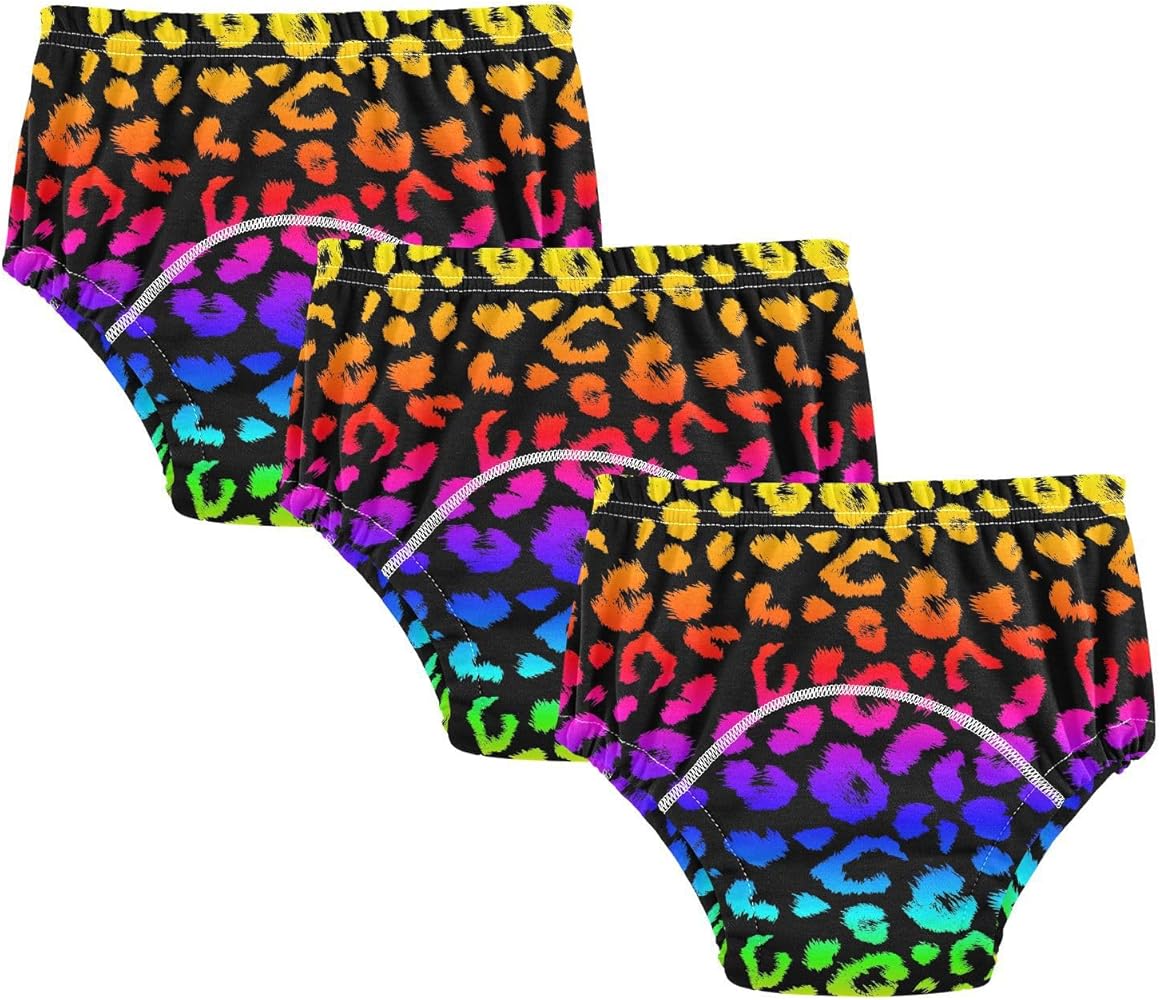 ALAZA Rainbow Leopard Cheetah Print Animal Cotton Potty Training Underwear Pants for Toddler Girls Boys, 2t, 3t, 4t, 5t