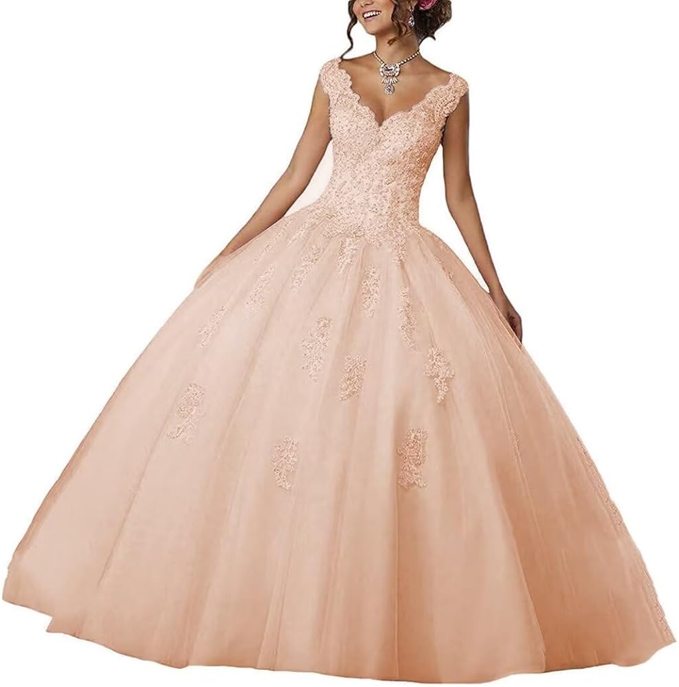 Laces Appliques Long Ball Gown Puffy Tulle Quinceanera Dresses for Teens