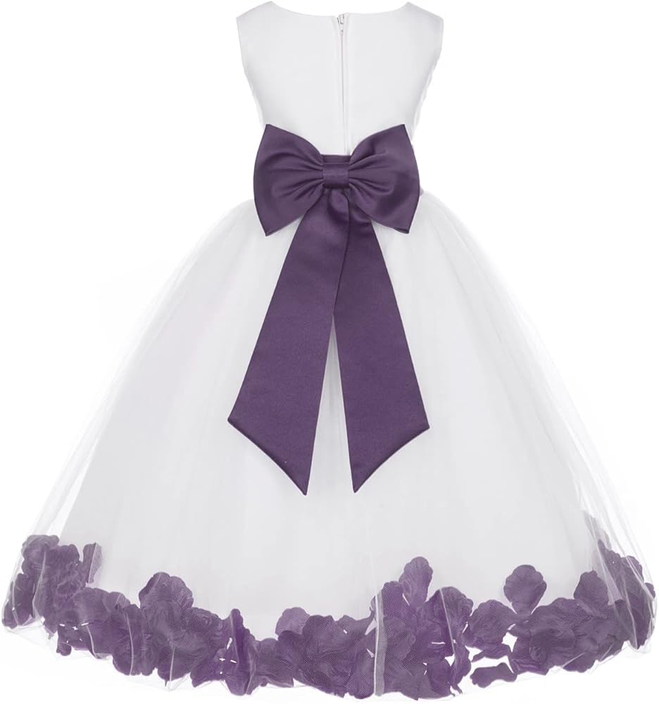 ekidsbridal Wedding Pageant Flower Petals Girl White Dress with Bow Tie Sash 302a