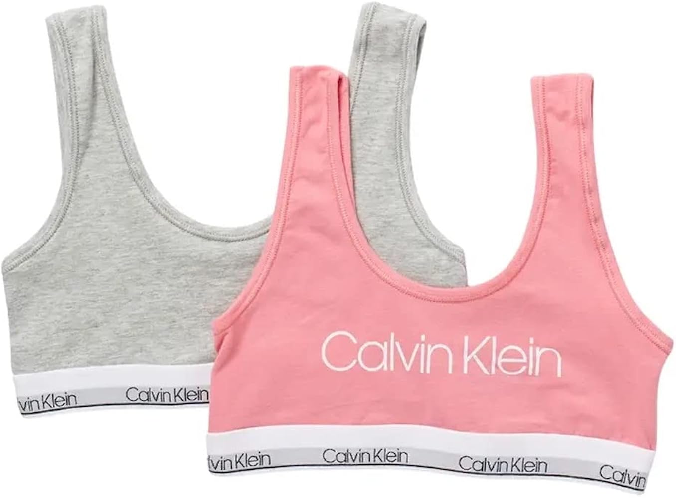 Calvin Klein Little Girls' Kids Classic Crop Bra - Pack of 2 (Size: S (6/6X), Pink Lemonade/Heather Grey)