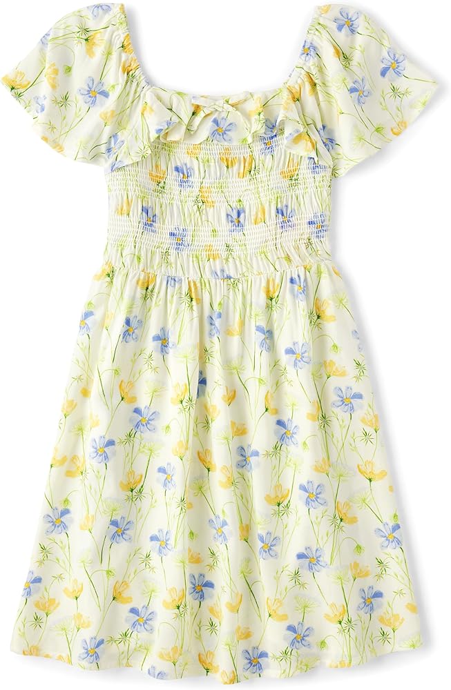 The Children's Place Baby Girls' Short Dressy Special Occasion Dresses, Wildflower White Flutter Sleeve, X-Small