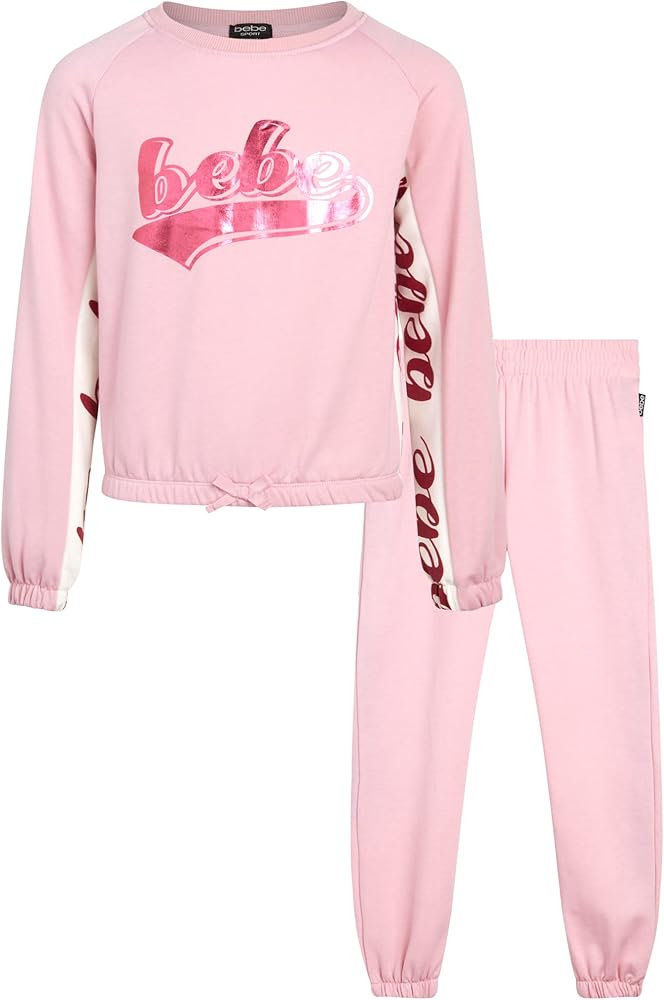 bebe Girls' Jogger Set – 2 Piece Active Fleece Pullover Sweatshirt and Sweatpants (Little Girl/Big Girl)