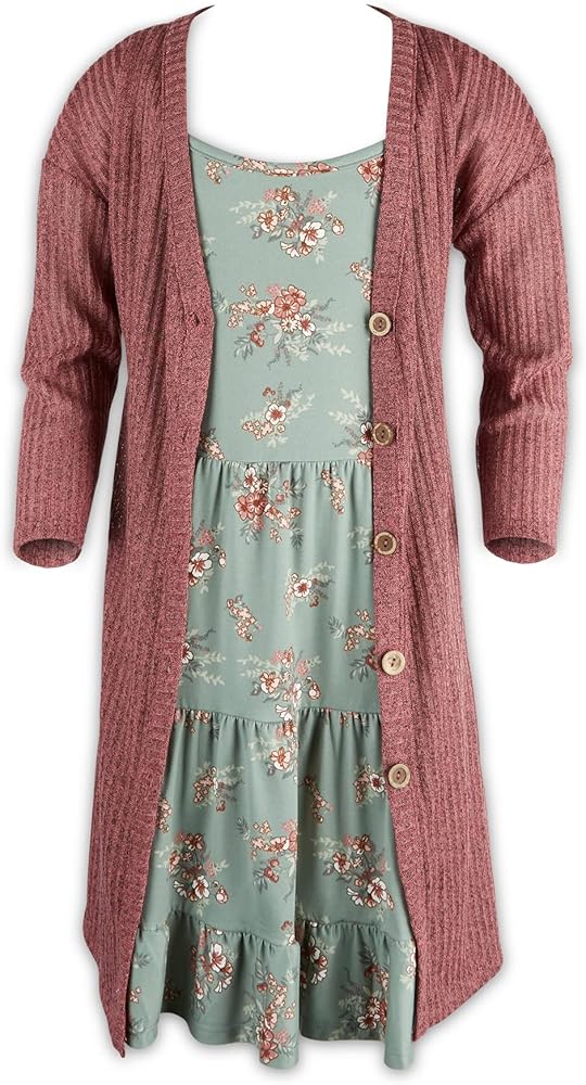 Beautees Girls' Sleeveless Tiered Dress and Duster Cardigan Set