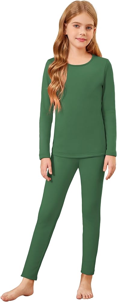 Arshiner Girls Thermal Underwear Set Long Johns Fleece Lined Kids Base Layer Top Bottom