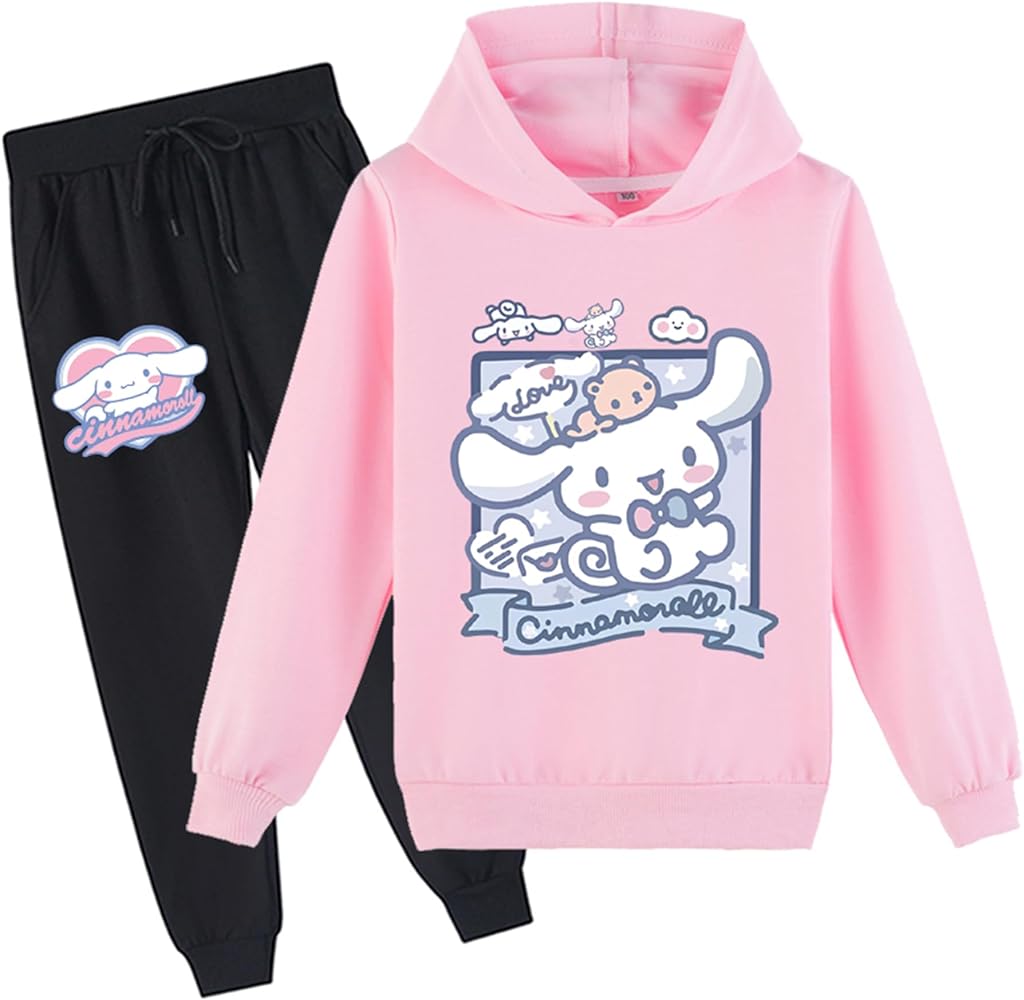 Children Cotton Hoodie Set,Kids Casual Long Sleeve Pullover Tops with Sweatpants,Loose Fit Sweatsuit for Girls