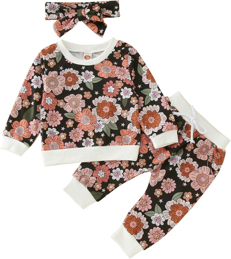 Girl Top Toddler Girls Autumn Long Sleeve Flower Prints Tops Pants Trousers With Headband 3PCS Outfits Clothes Set