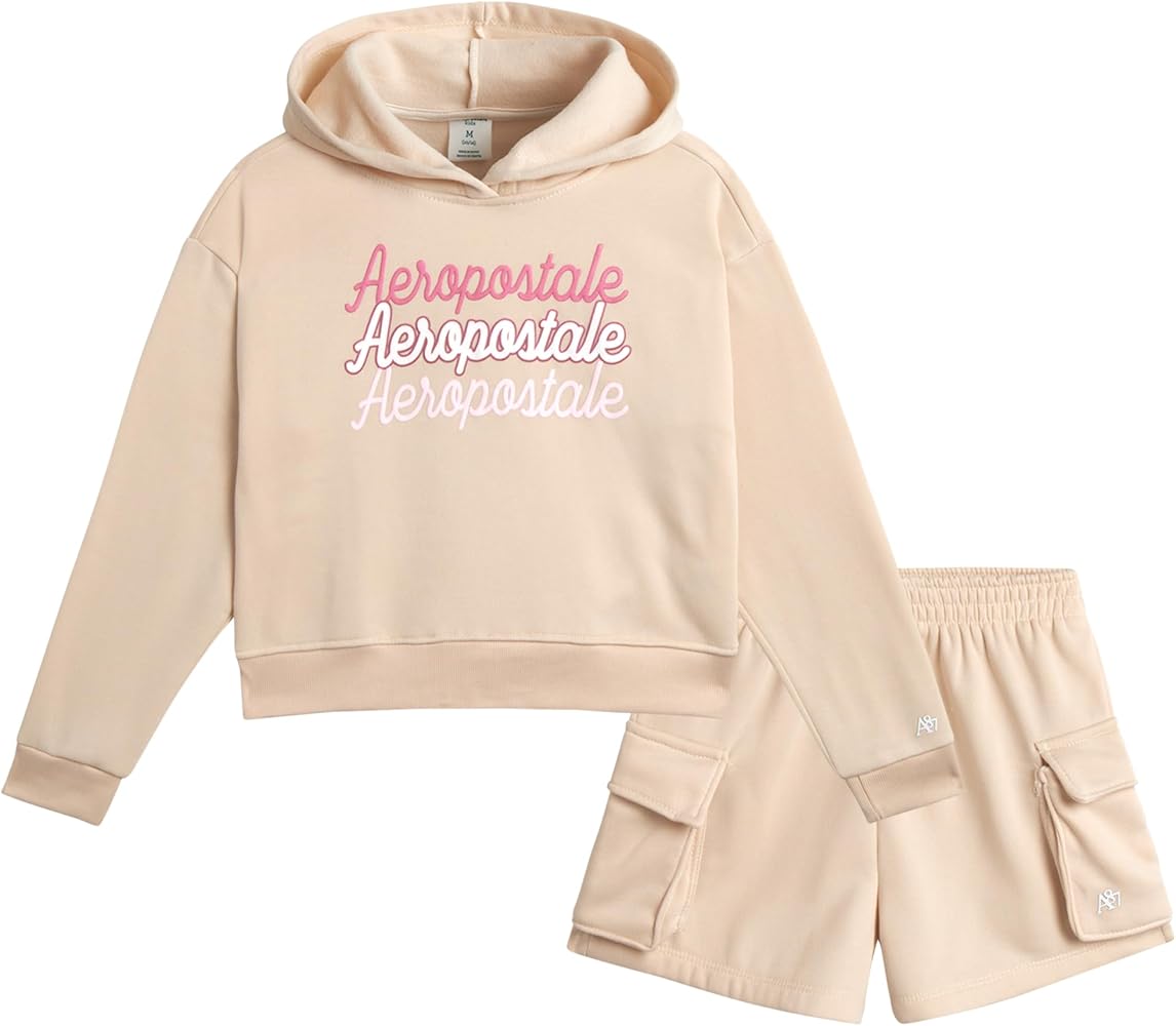 AEROPOSTALE Girls' Skort Set - Fleece Crew Neck Pullover Sweatshirt and Cargo Scooter Skort - Fashion Outfit for Girls, 4-12