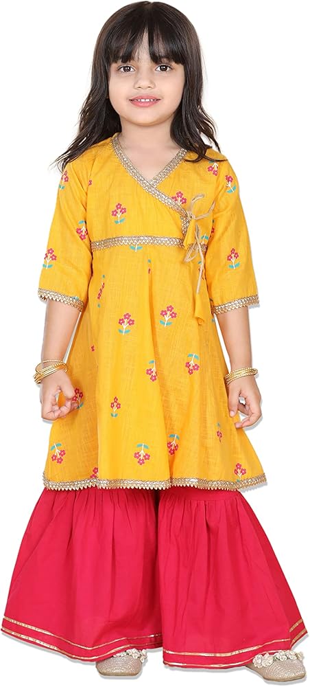 Adiva Girls Floral Print Angrakha Kurta With Sharara Set