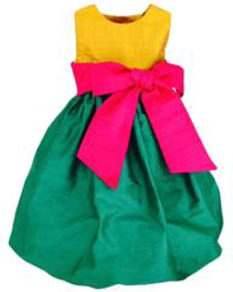 Aby's Kids Girls Gold Top Emerald Skirt with Sash Bow Bubble Dress