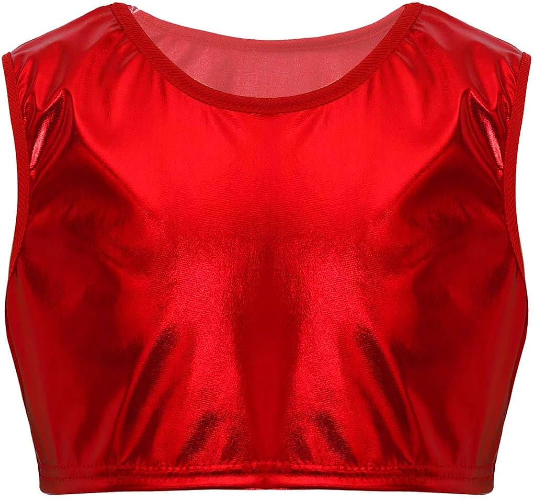 Kids Girls Shinny Metallic Sports Dancing Training Bra Athletic Dance Crop Tops Workout Activewear Dancewear