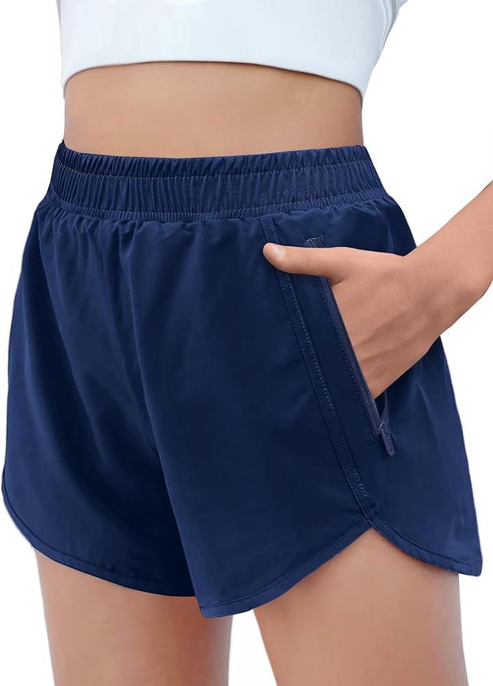 Zaclotre Girls Athletic Shorts with Zipper Pockets High Waisted Running Shorts Soccer Gym Sports Active Short for Kids