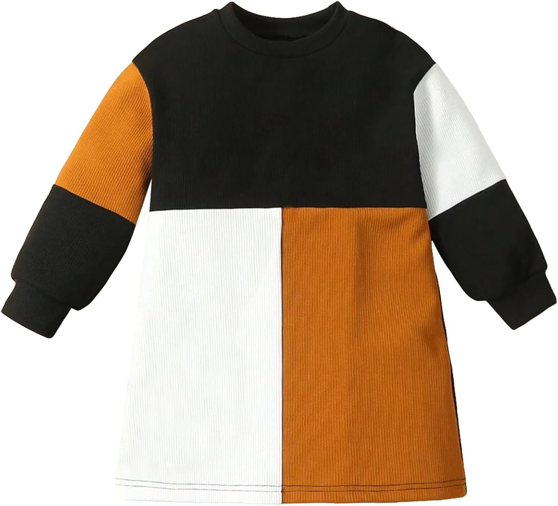 SOLY HUX Toddler Girl's Color Block Sweatshirt Dress Long Sleeve Ribbed Knit Short Dresses