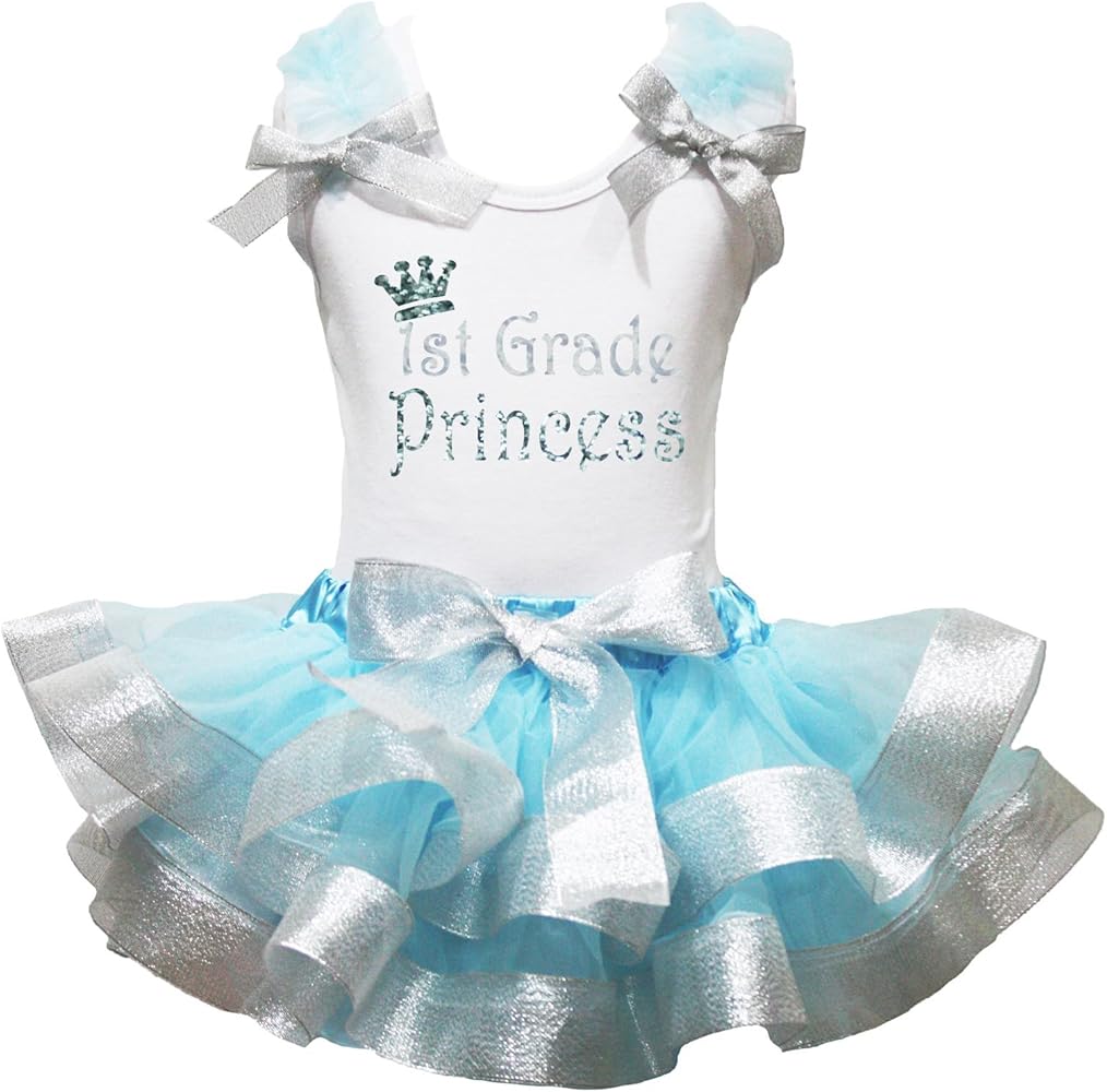 Petitebella Bling 1st Grade Princess Shirt Light Blue Silver Petal Skirt Nb-8y