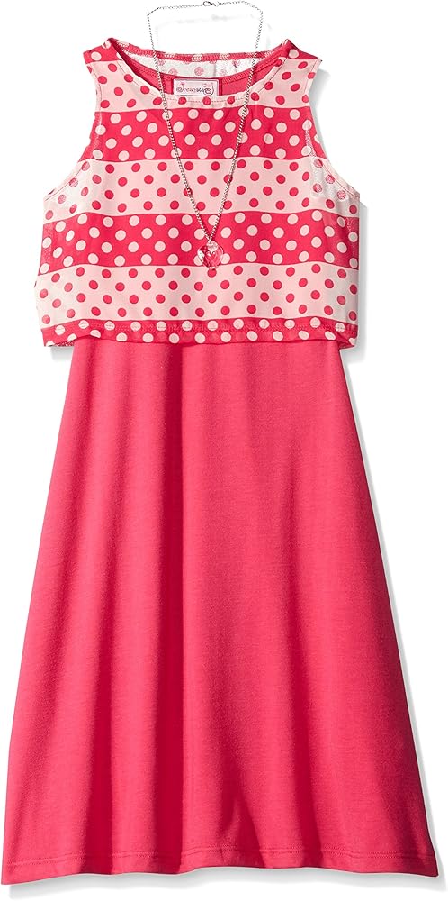 Dream Star Girls' Little Stripe/dot Pop-Over 2 Pc Dress with Necklace