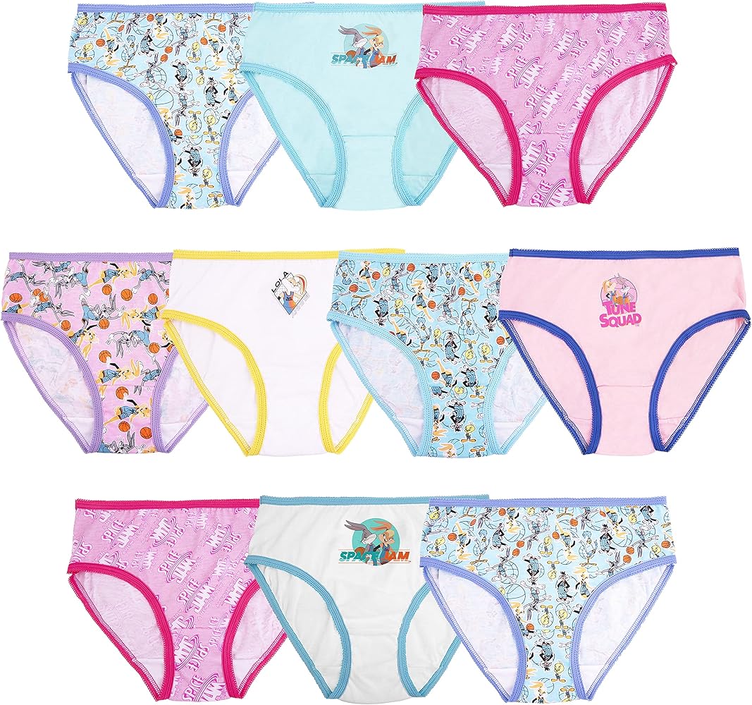 Space Jam Girls' Amazon Exclusive 100% Cotton Underwear with Lola Bunny, Bugs, Daffy Duck & More Available in Sizes 4, 6 & 8