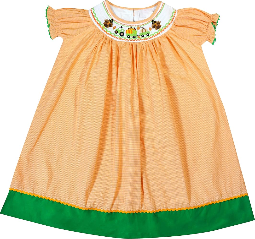 Baby Toddler Little Girls Classic Fall Harvest Pumpkin Patch Halloween Thanksgiving Smocked Dress