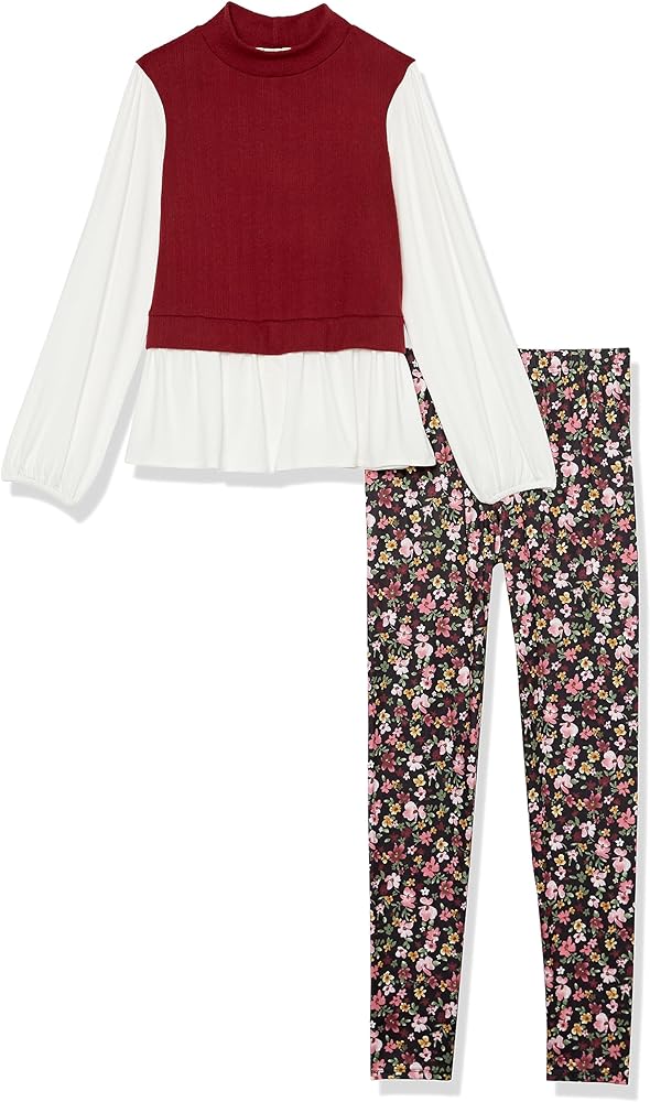 Speechless girls 2 Piece Long Sleeve Sweater Vest With Floral Pants2 piece Long Sleeve Sweater Vest with Floral Pants