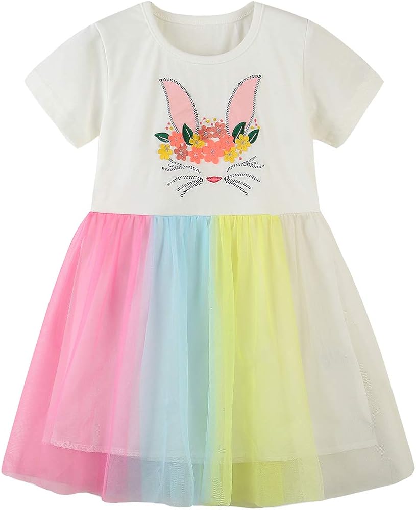 Urtrend Little Girls' Toddler Kids Summer Cotton Tutu Casual Dress(5T,White Fox)