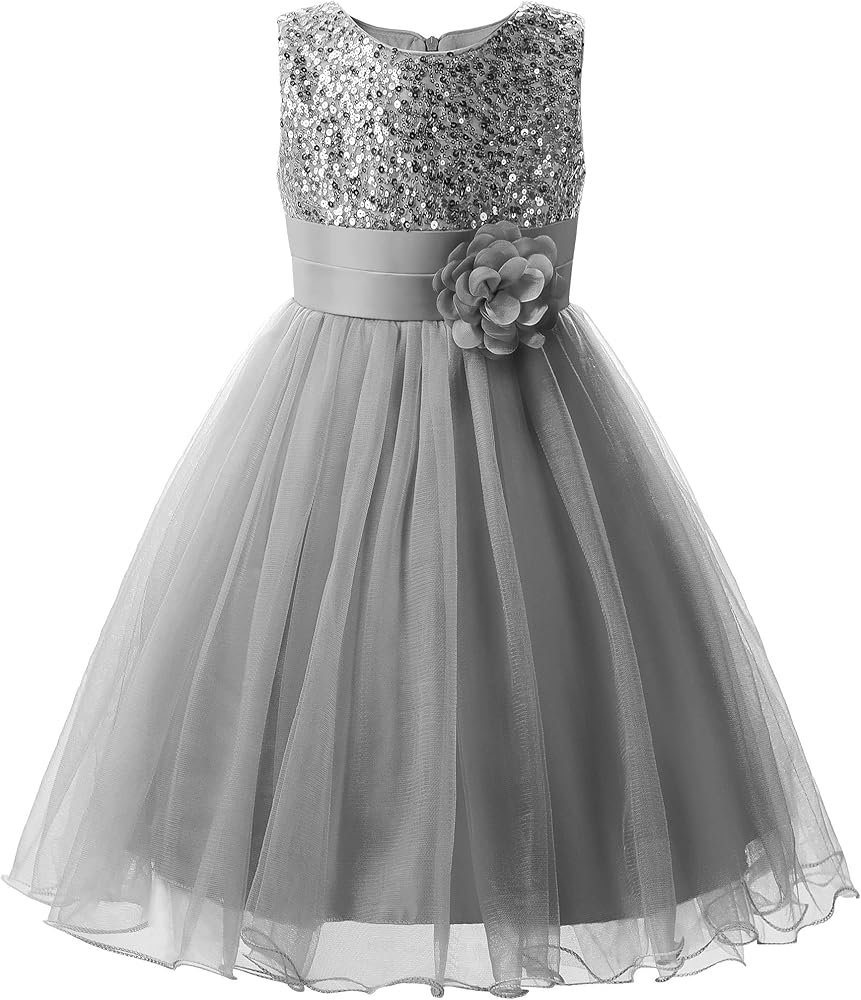 Uhnice Sequin Sleeveless Tulle Mesh Flower Girl Party Dress