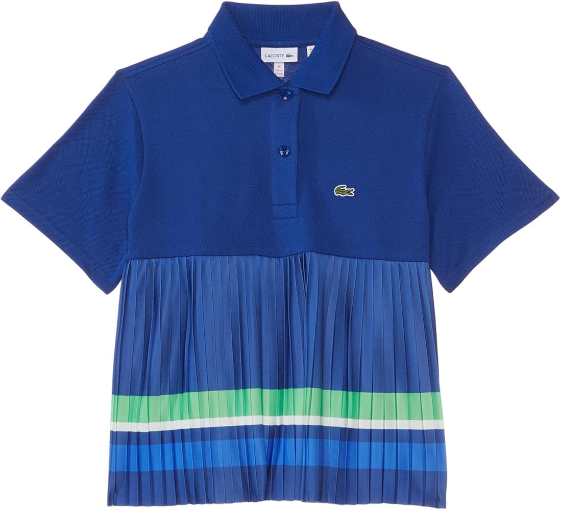 Lacoste Girls' Short Sleeve Pleated Color Blocked Polo Dress