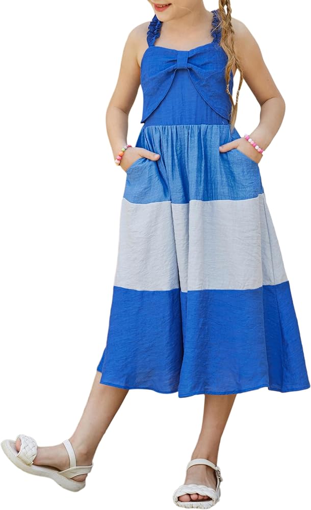 GRACE KARIN Girls Halter Neck Dress Summer Sundress Boho Midi Cross Back Dress 5-12Y