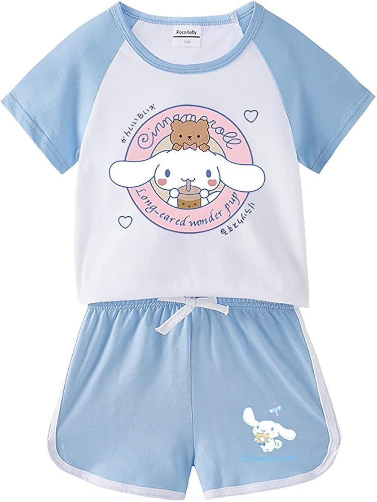 Cinnamoroll Graphic T Shirt and Shorts Set Girls Short Sleeve 2 Piece Lounge Sets Cartoon Summer Active Tracksuit