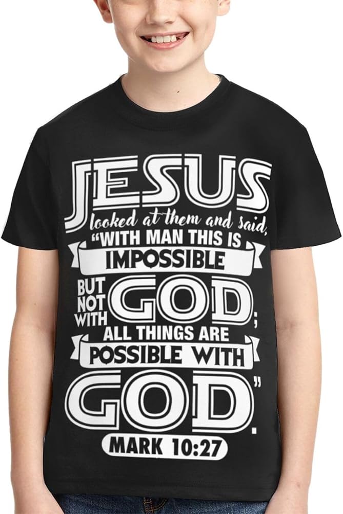 with God All Things are Possible Christian Faith Boys Girls Shirts Kids Short Sleeve Classic Crewneck Top Tee