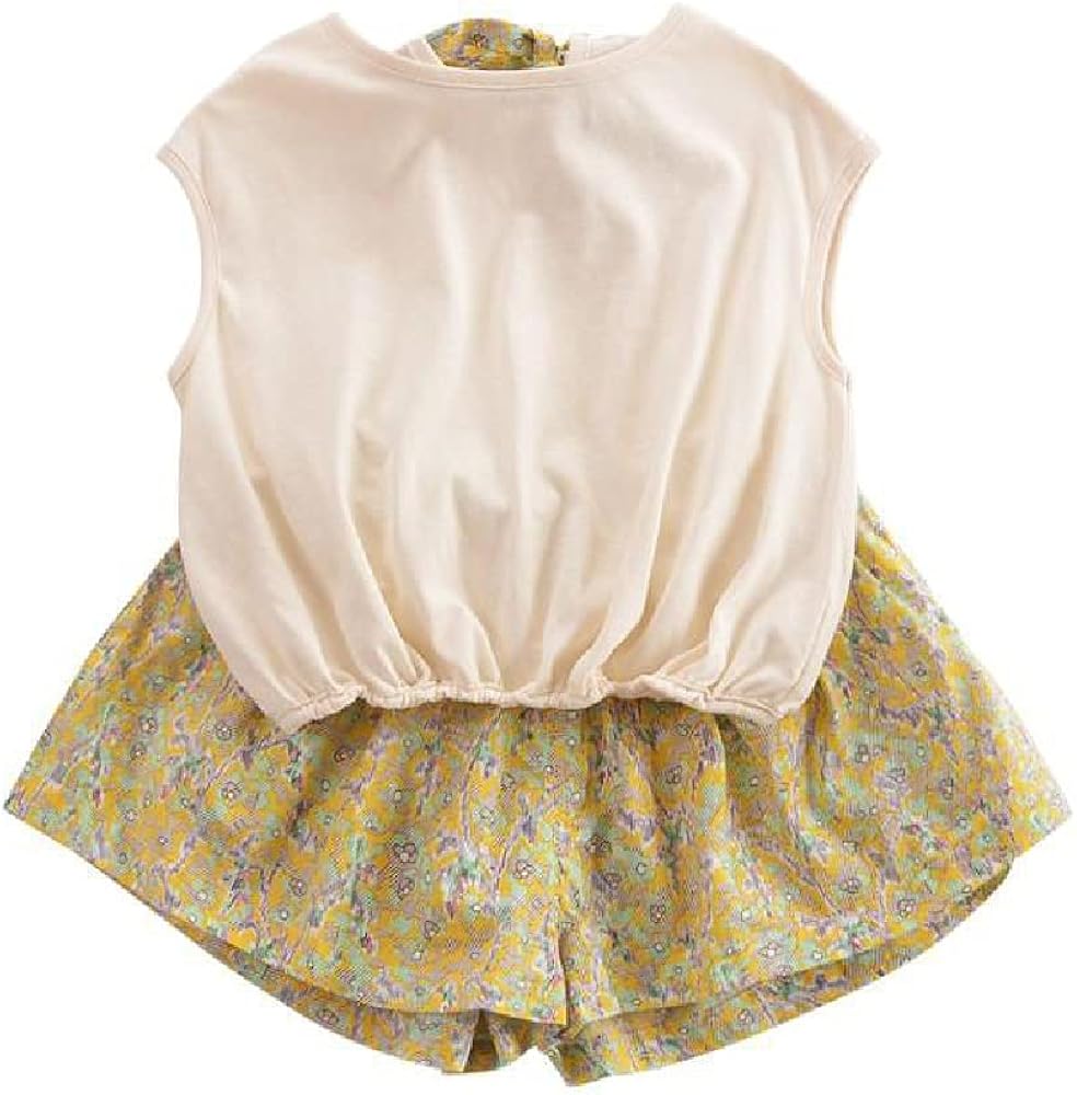 girls' floral suits,children's thin summer short-sleeved T-shirt and floral shorts two-piece suits.