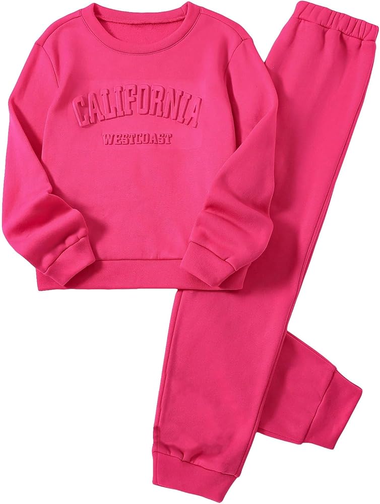 SHENHE Girl's 2 Piece Sweatsuit Crewneck Graphic Sweatshirt and Sweat Pants Set Tracksuit