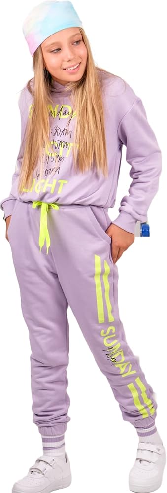 For Girls 2 Piece Long Sleeve Lillac Hoodie and Lillac Jogger Pants Matching Set Winter Outfit 8-14 Years