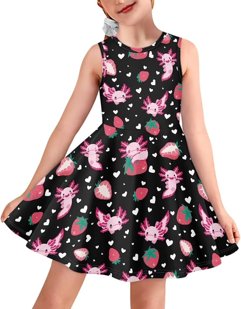 Girls Knee Length Sleeveless Floral Dress Casual Midi Dress for Kids 3-16Y