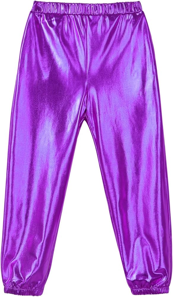 Kids Girls Boys Shiny Metallic Dance Harem Pants Athletic Leggings Hip Hop Street Dancewear