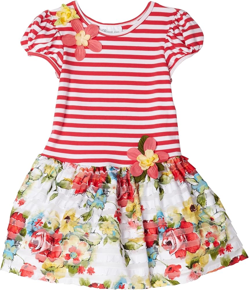 Bonnie Jean Little Girls' Floral Print Ruffle Dress With Knit Bodice