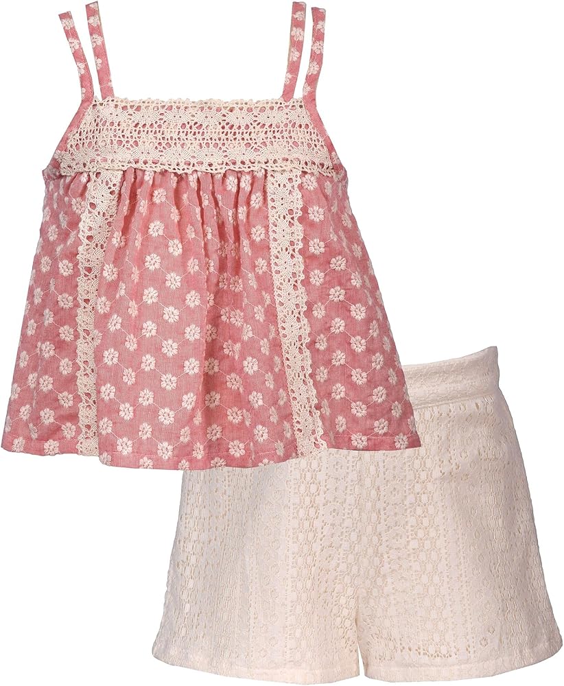 Bonnie Jean Girls Size 2T-16 Coral Gauze Top Ivory Lace Short Set