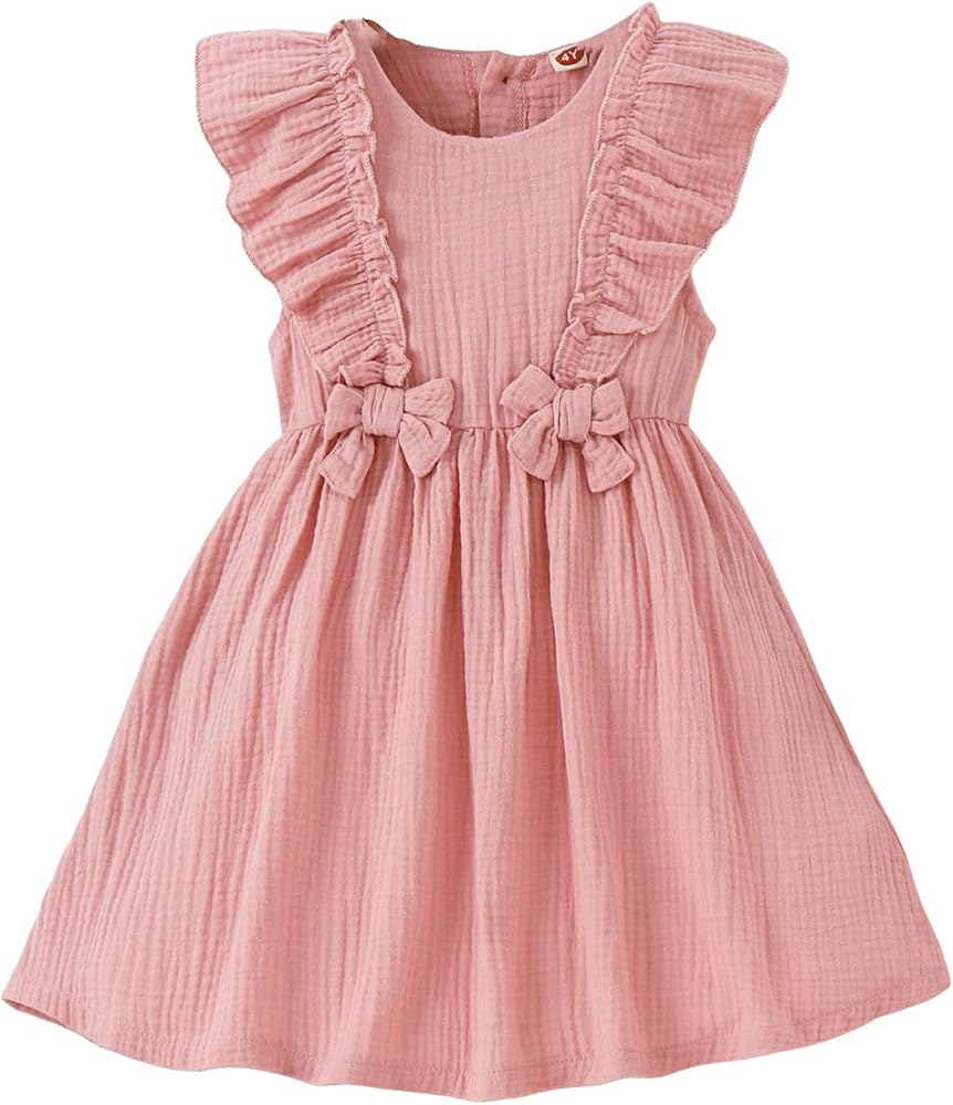 Floerns Girls Ruffle Trim Sleeveless Bowknot Button Back Short Dress