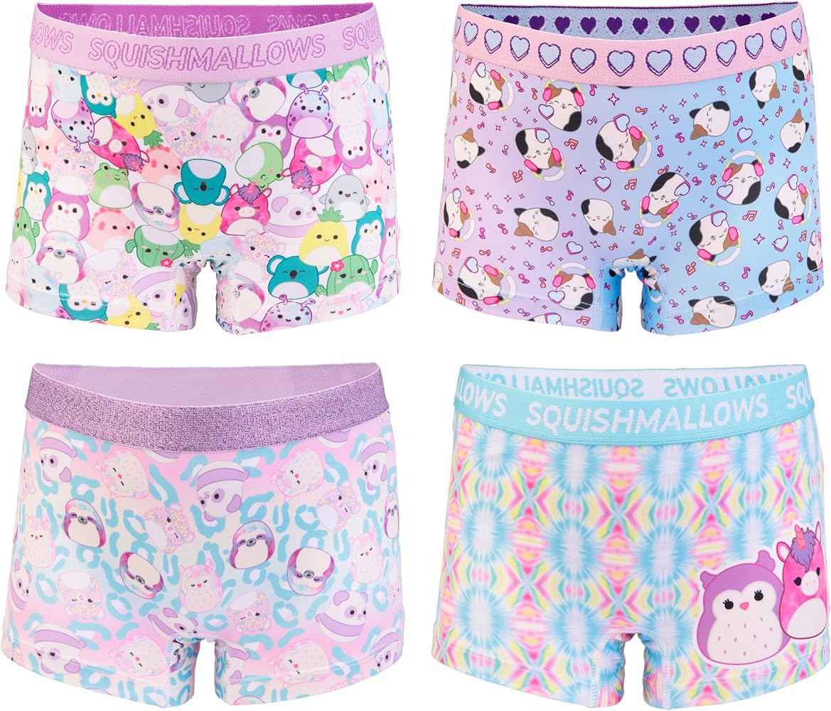 Squishmallows Girls' Underwear Panties and Shorts with Cam The Calico, Lola & More in Sizes 4, 6, 8 & 10