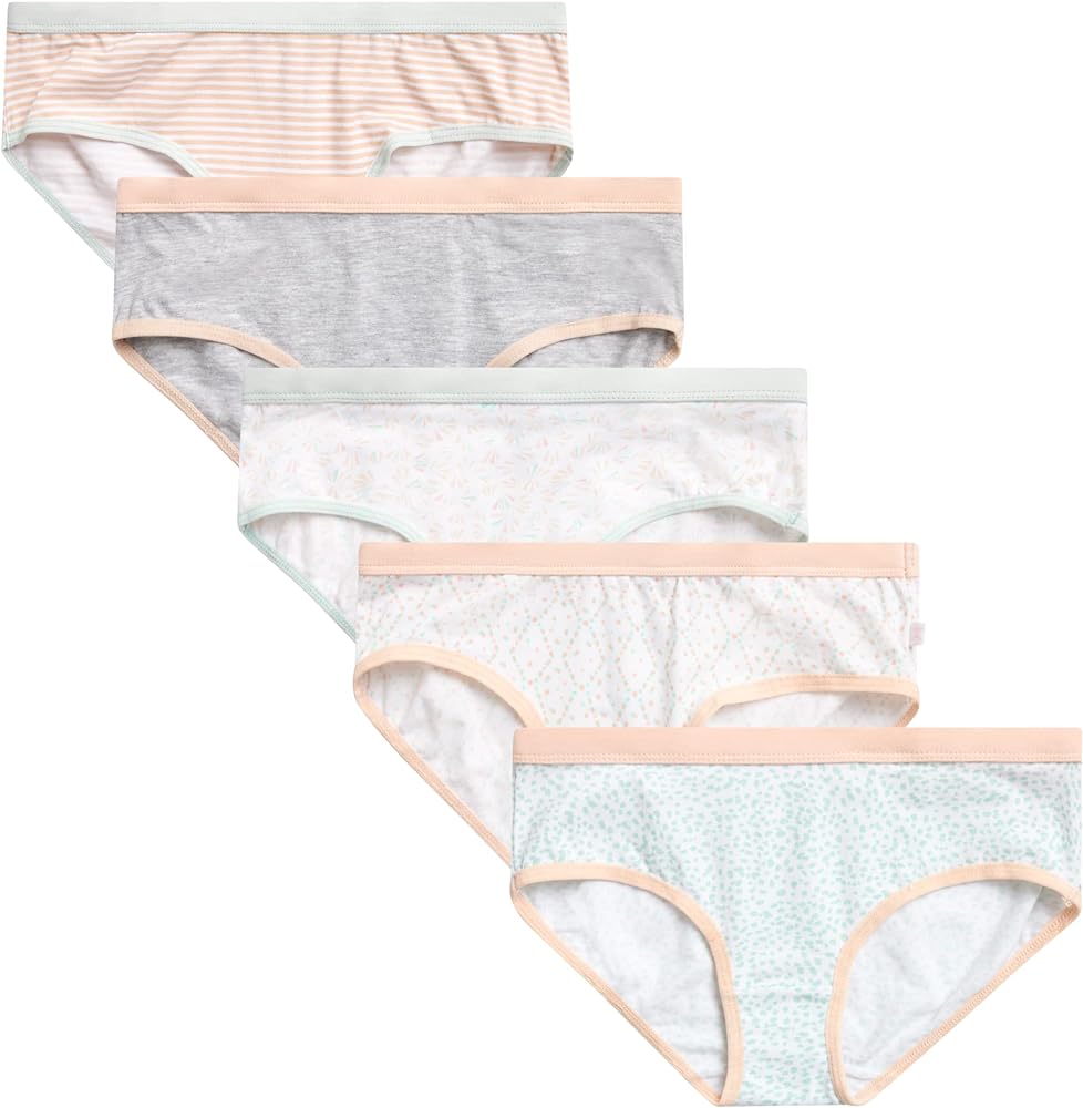 Danskin Girls Underware - 5 Pack Stretch Cotton Hipster Panties for Girls - Comfy Ultrasoft Girls' Hipster Briefs (4-12)